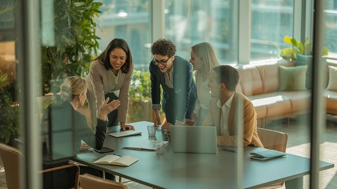 Team bespricht Projektunterlagen an einem Tisch